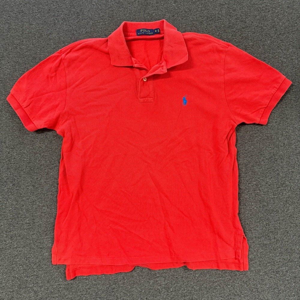 Modern Polo Ralph Lauren Polo Shirt Mens Medium Red Good Short Sleeve Pique Pony